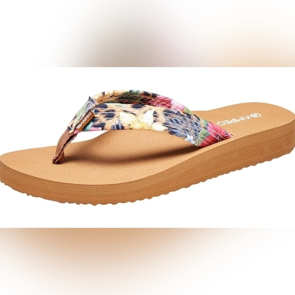 Ampeo Womens Comfy Yellow Leopard Flip Flop Thong Sandals Arch Support Cushioned